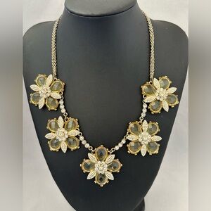 White House Black Market gold tone yellow and clear rhinestone necklace